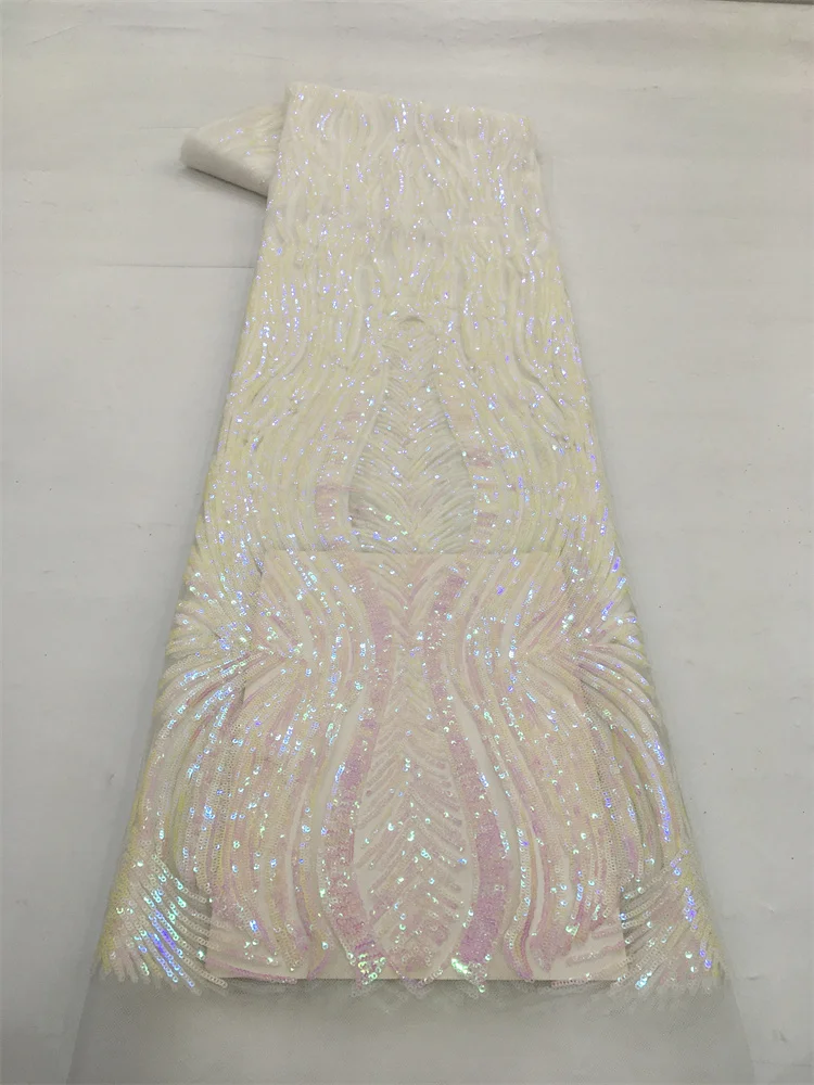 African Sequins Net Lace Fabric 2026 High Quality Swiss Voile Embroidery Tulle Laces 2.5 Yards For Sewing Party Dresses image 3