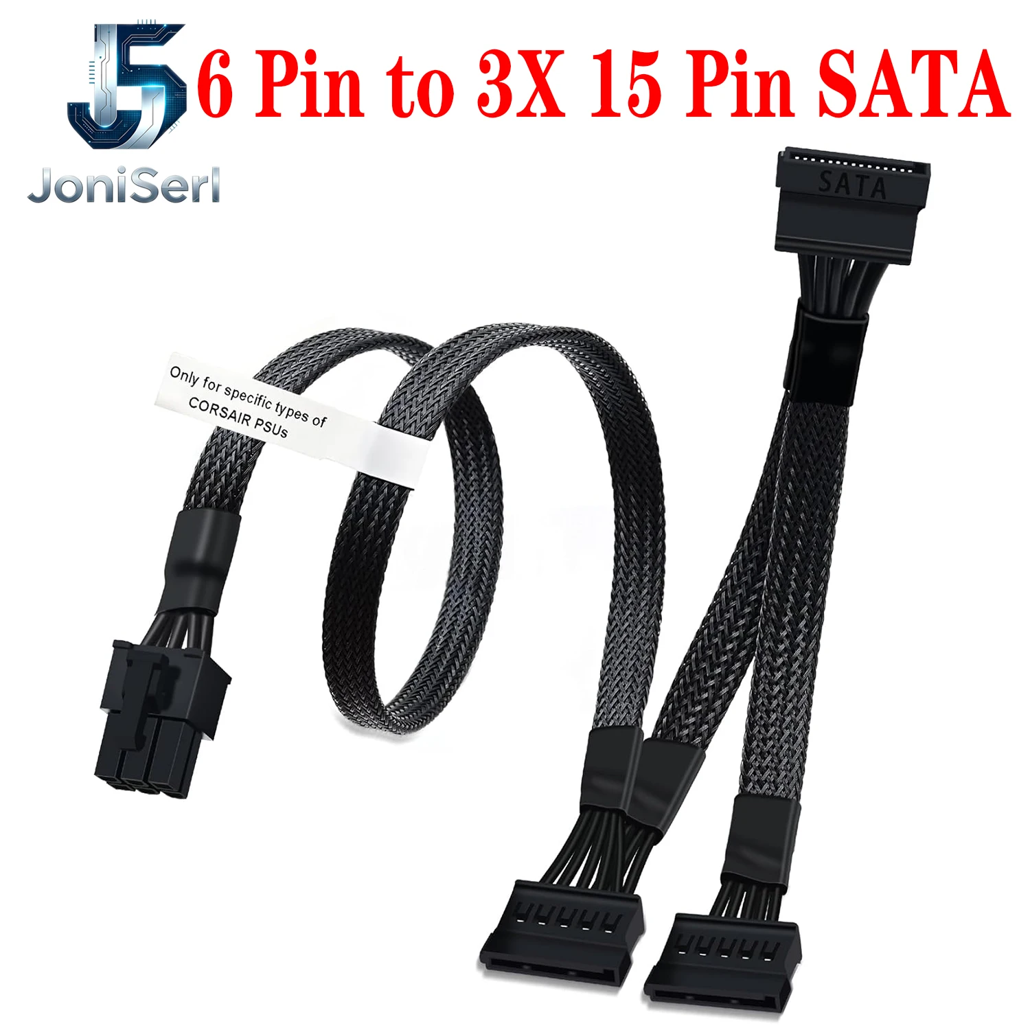 SATA Power Cable for Corsair PSUs,6 Pin to 3X 15 Pin SATA Hard Drive Power Adapter Splitter Sleeved for BTC Mining Riser Card