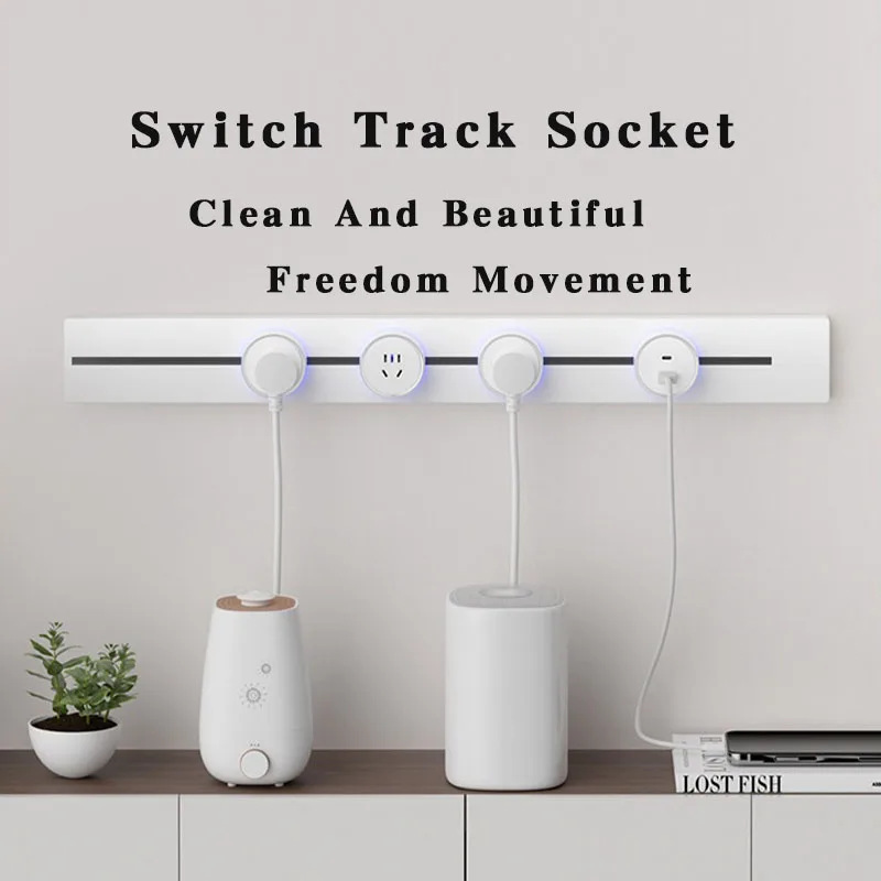 

Switch Track Socket Freedom Movement Rail Type Socket, UK EU US FR Plug Adaptor,Pluggable Without Punching Wall Socket With USB