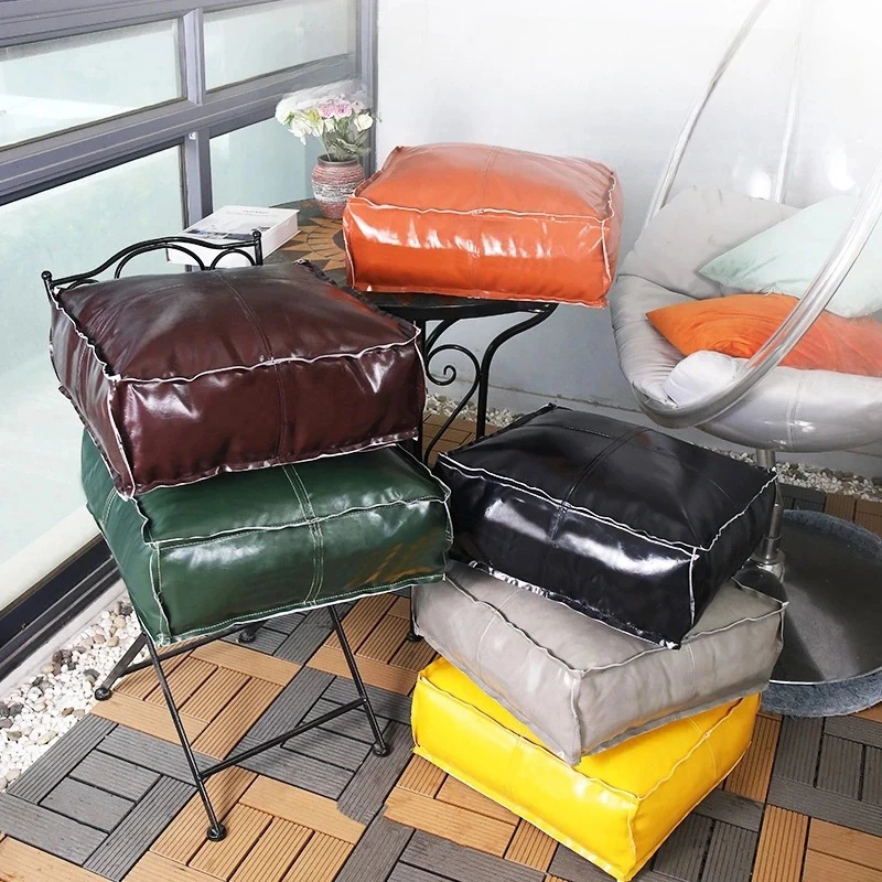 

Unstuffed Foot Stool No Filling Cushion Cover Oil Wax Leather Footstool Lazy Floor Futon Bedroom Decor Pouf Cover Ottoman Cover