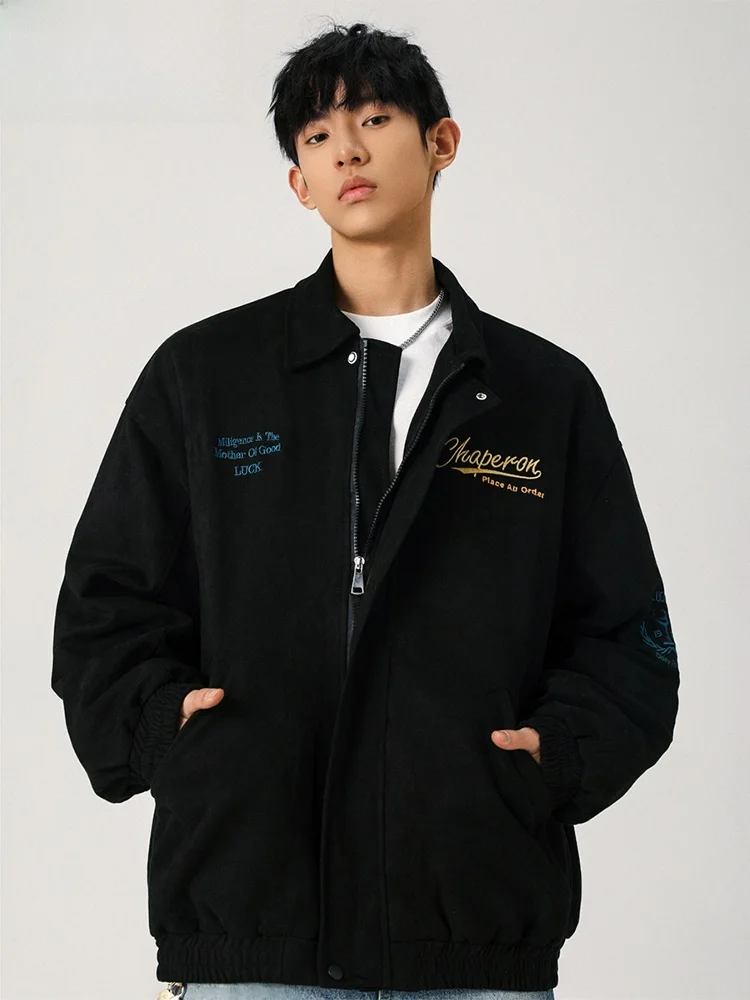 

Wassup Happy American Retro Embroidered Suede Jaet Men's Spring Autumn Trendy High Street Couple Outerwear Casual Sle