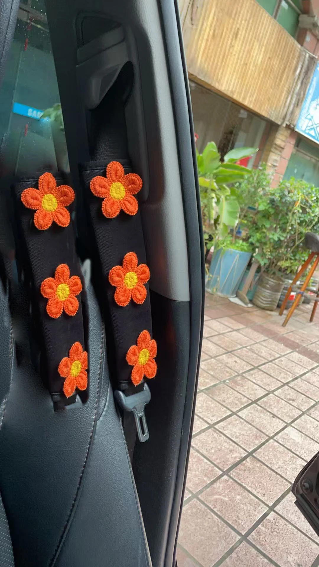 Car Seat Belt Shoulder Protector, White Float with Soft Anti Pinch Protective Cover, Ladies' Goddess Car Interior Decoration