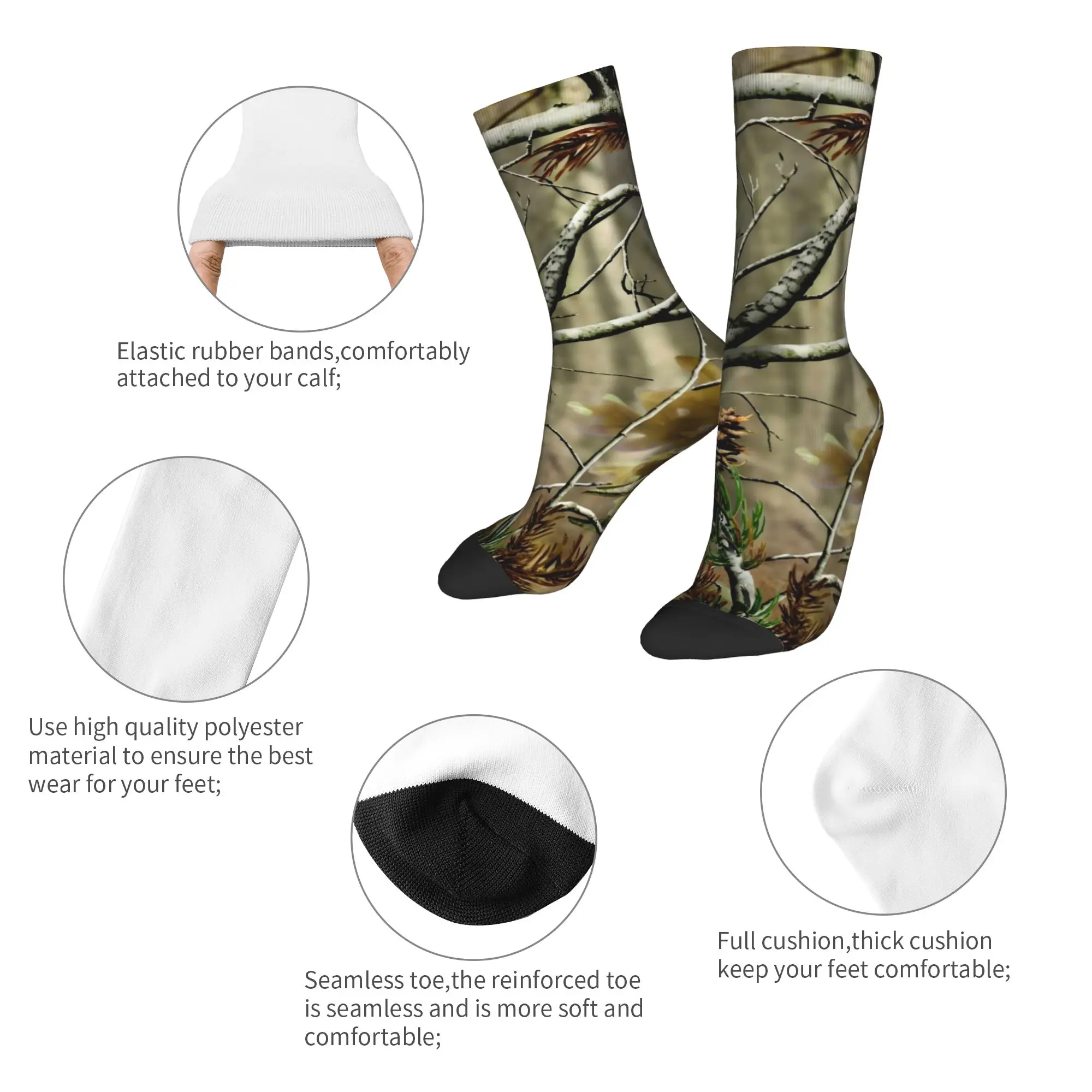 Custom Forest Tree With Dry Leaves Camo Men Women Crew Socks Unisex Funny Hunting  Spring Summer Autumn Winter Dress Socks