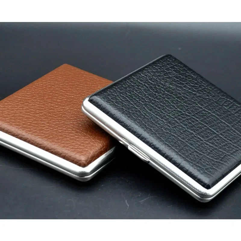 

PU Leather Cigarette Case Simple Cigarette Case Smoking Accessories Cover Hold Gift Metal Leather Tobacco Boxes