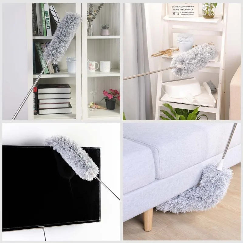 

Telescopic dust collector with bendable head long handle telescopic rod ultra-fine fiber reusable cleaning tool