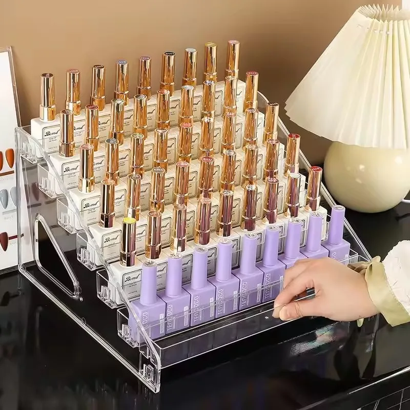 Desktop perfume rack acrylic transparent multilayer ladder storage rack cosmetics lipstick eye shadow tray display rack