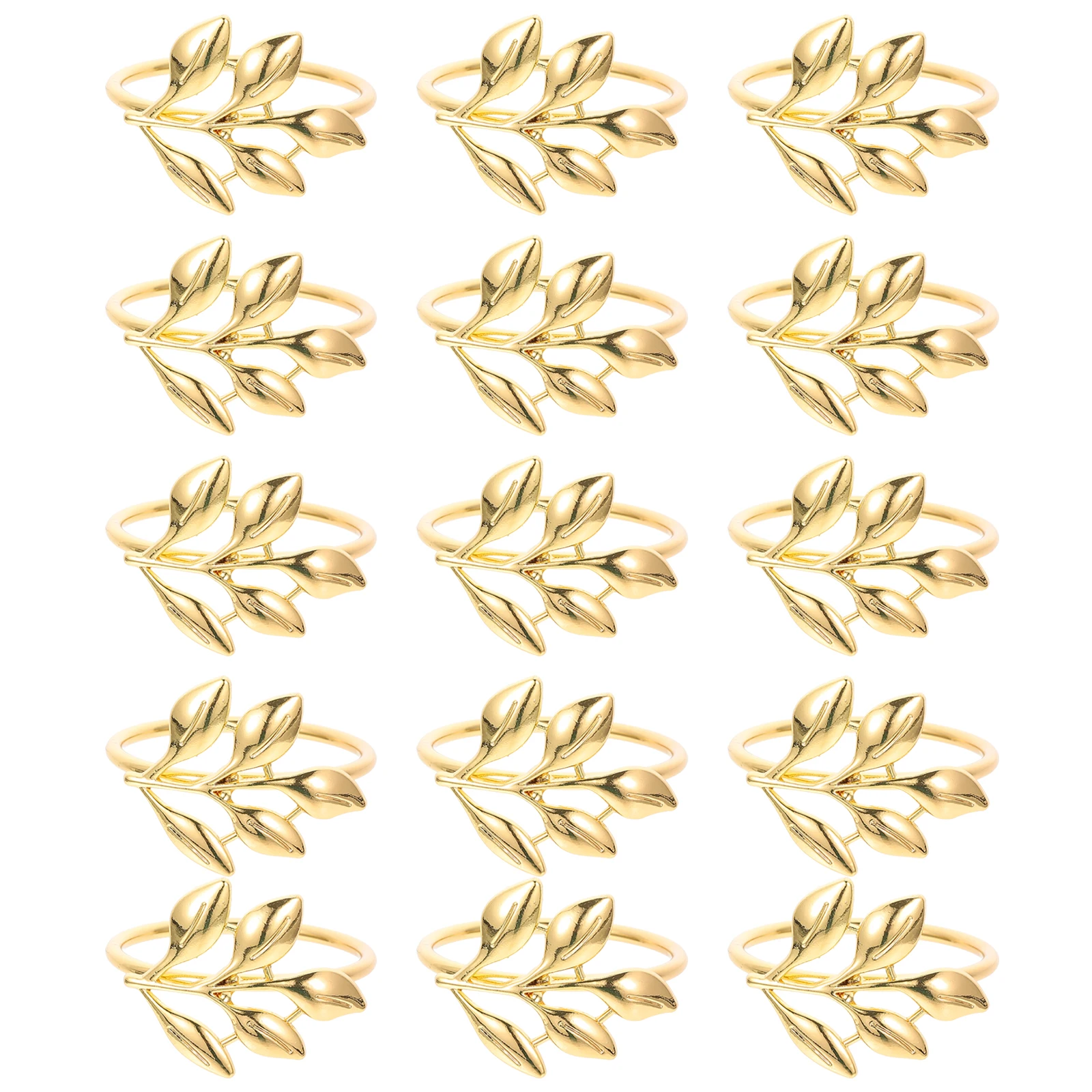

15pcs Napkin Rings Shiny Metal Leaf Design Elegant Decorative Wedding Party Supplies Bright Color Good Workmanship