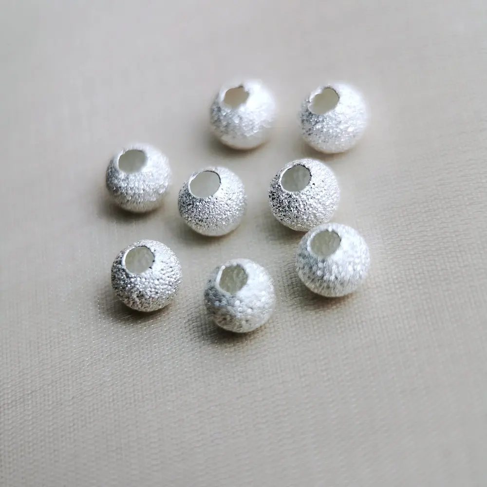 5pcs 925 Sterling Silver Dull Polish Round Beads for DIY Bracelet Necklace Making Fine Jewelry Finding