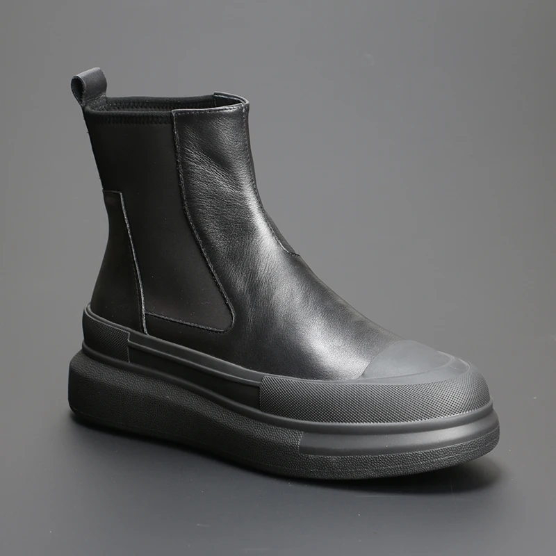 

Tide brand men's shoes cowhide breathable all-match high-top shoes thick sole increase leisure cake shoes