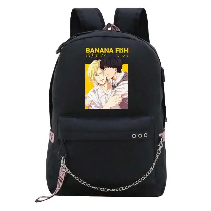 Trendy Women Backpack Cute Banana Fish Anime Design School Bag for Teenager Girls Fashion Rucksack Usb Bag Lady Travel Mochila