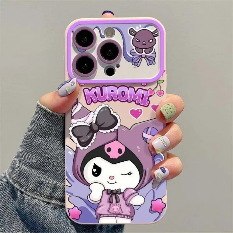 Sanrio Kuromi Lens Protection Case for IPhone 14 13 12 11 Pro X XR Max Case All-inclusive Drop Protection Anime Silicone Cover