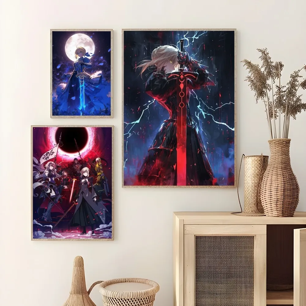 Póster de Anime Fate Zero Stay Night S-Saber, decoración de habitación, decoración artística de pared para el hogar, carteles impermeables para baño y dormitorio, regalo