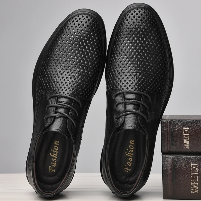 

High Quality Brand Men's Genuine Leather Shoes Hollow Breathable Men's Casual Shoes Conference Business Men's Formal Shoes