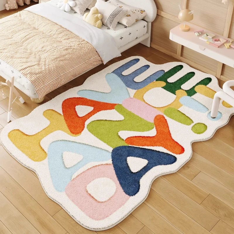 Irregular Shape Bedroom Decor Carpet Letter Pattern Carpets for Living Room Thick Plush Lpunge Floor Mat Fluffy Soft Bedside Rug