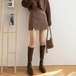 Lucyever Women's Woolen Mini Skirts Female Korean Style All-Match High Waist Office Lady Skirt Street Daily Retro A-Line Skirts