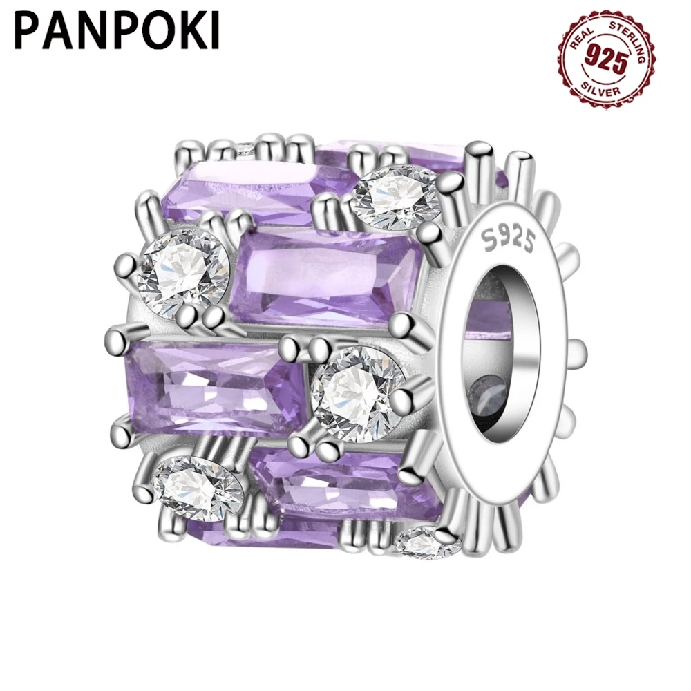 

PANPOKI 925 Sterling Silver Elegant Purple Zircon Beads Original Pendants Bracelet Charm Jewelry Party DIY Trendy Gifts