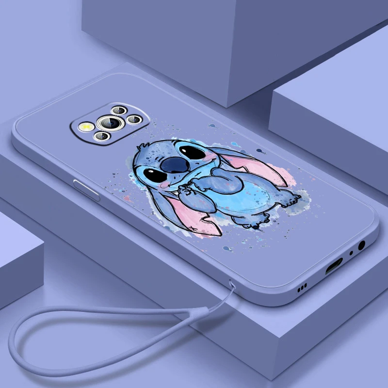 Stitch Lilo Cute Cartoon Disney Liquid Rope For Xiaomi Mi Poco X5 X4 X3 M6 M5 M5S M4 M3 F5 F4 F3 C55 C40 Pro 5G Soft Phone Case