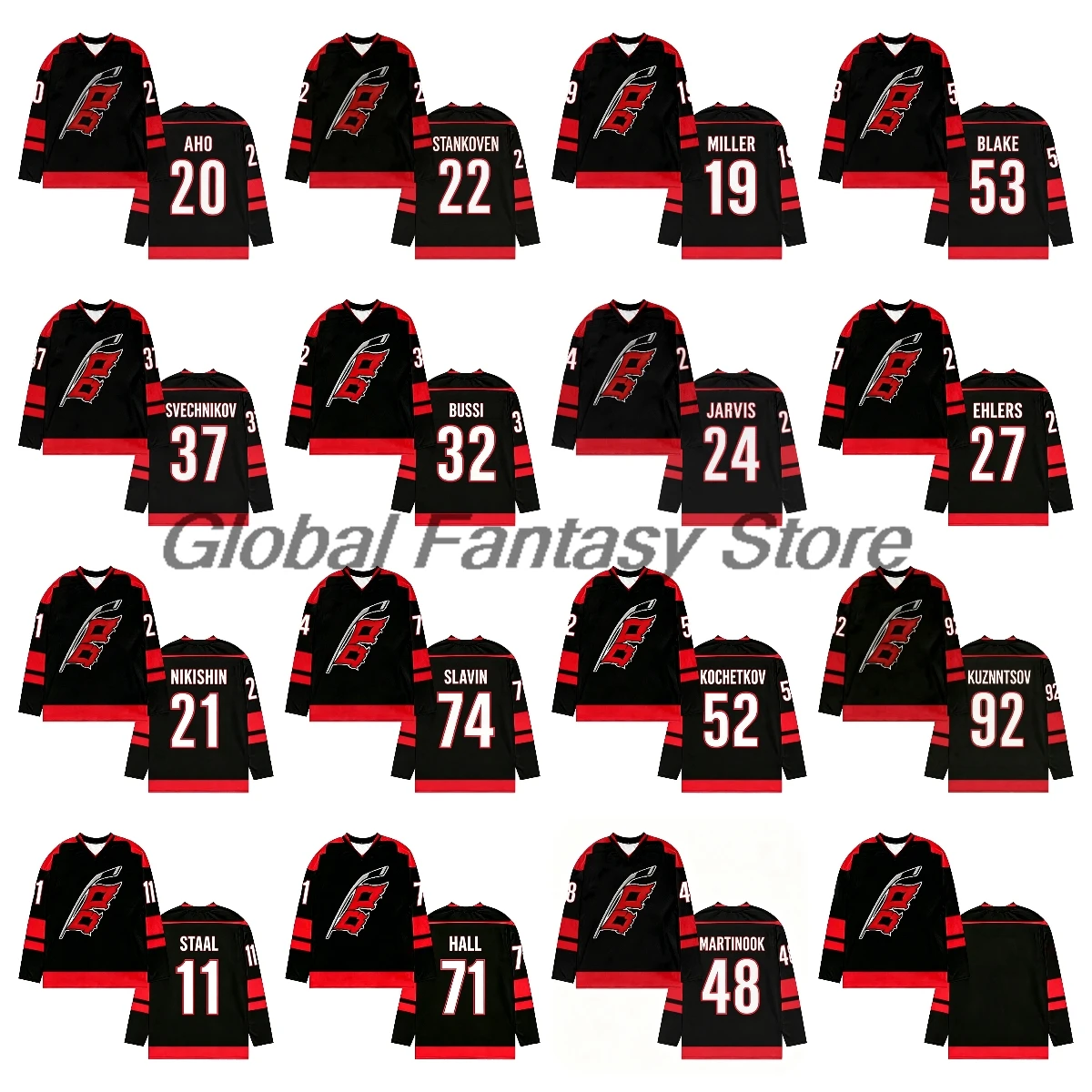 Camisa de Hóquei no Gelo da Equipe Carolina Hurricanes, Suéter de Manga Longa com Decote em V para Mulheres e Homens, Camisetas de Cosplay para Jogadores