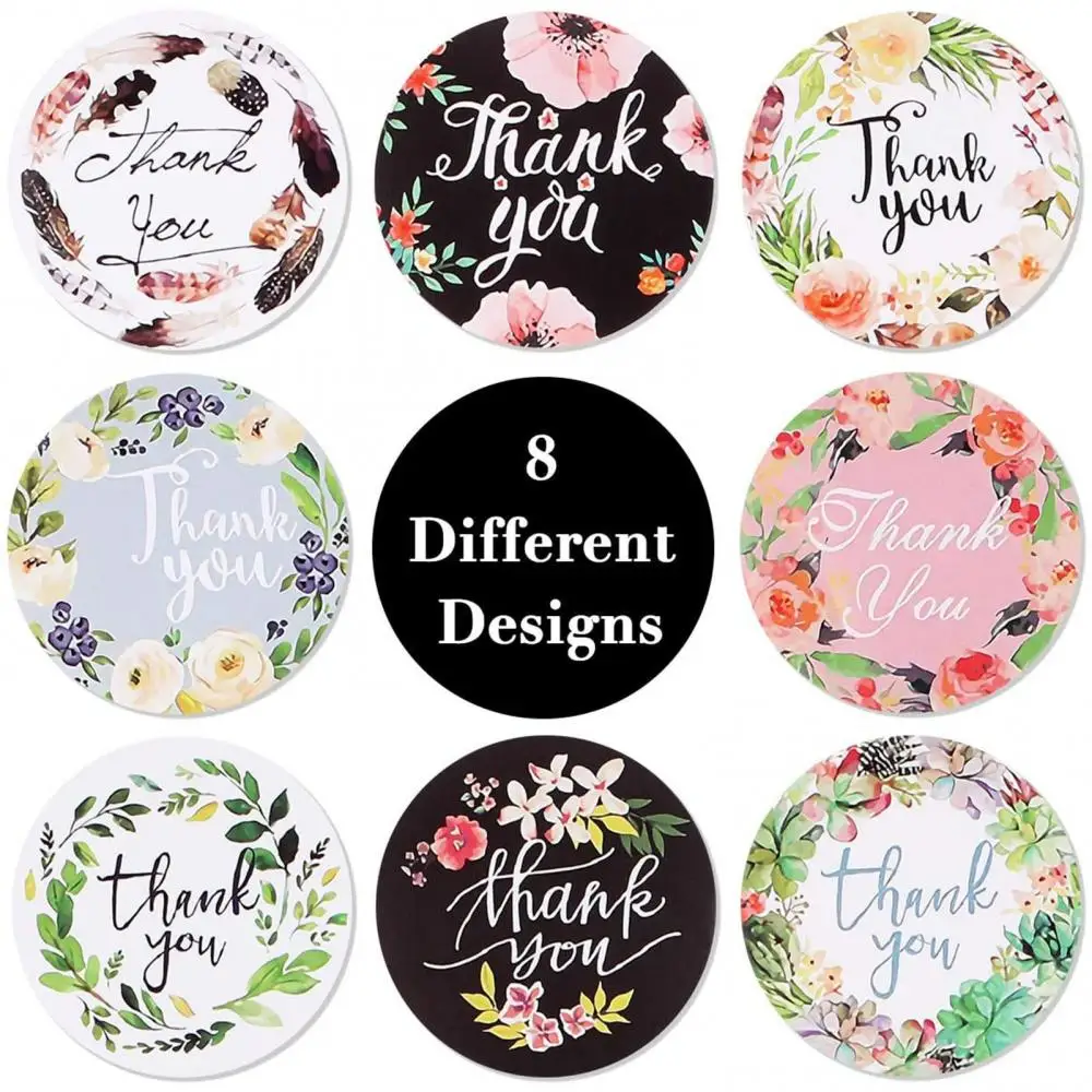 500pcs/roll Round Floral Thank You Stickers Scrapbooking For Package Seal Labels Custom Sticker Decor Party Wedding Sticker