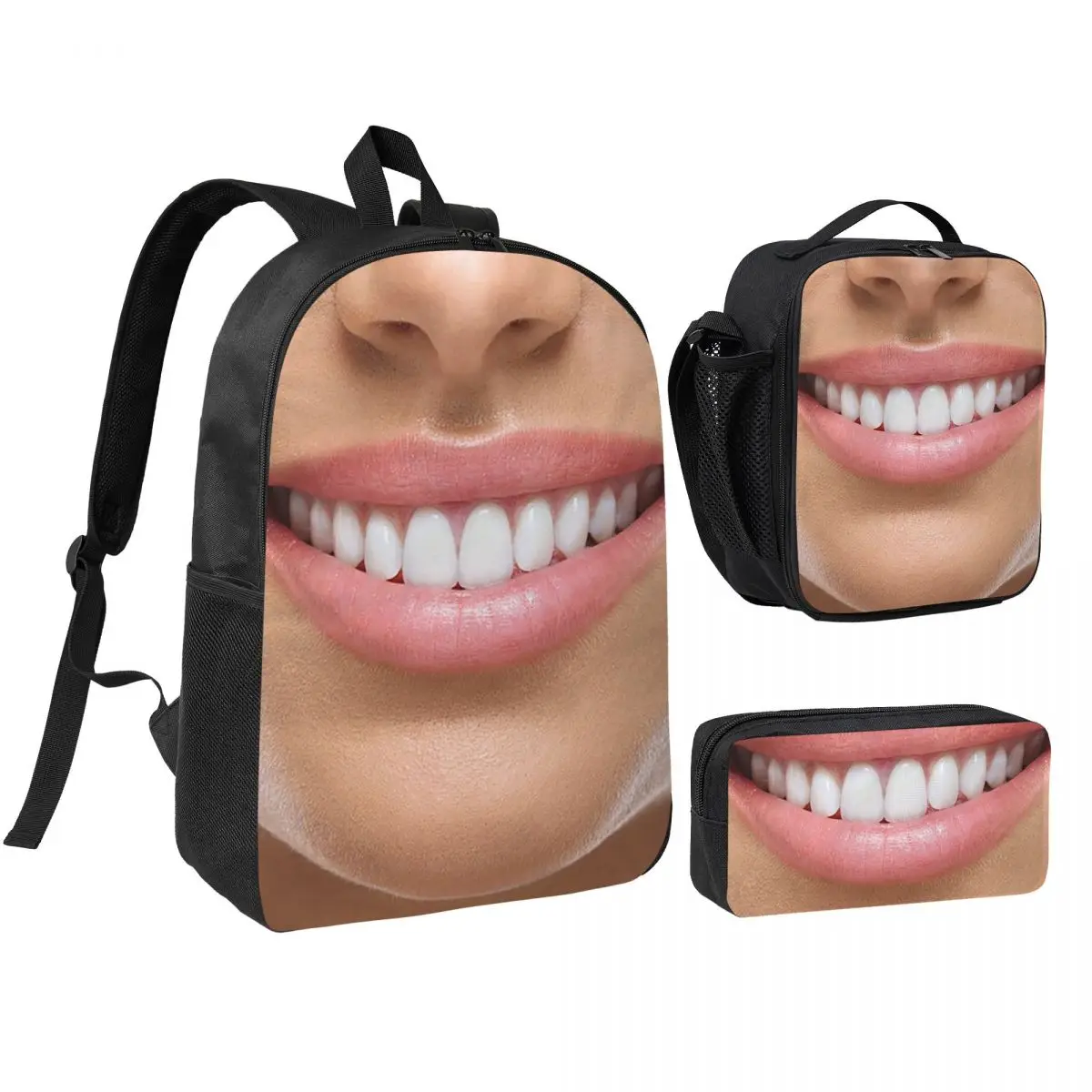 

Mask Your Smile With A Smile Backpack Boys Girls BookBag School Bag Computer Shoulder Bags 3ps Insulated Lunch Bag Pencil Case