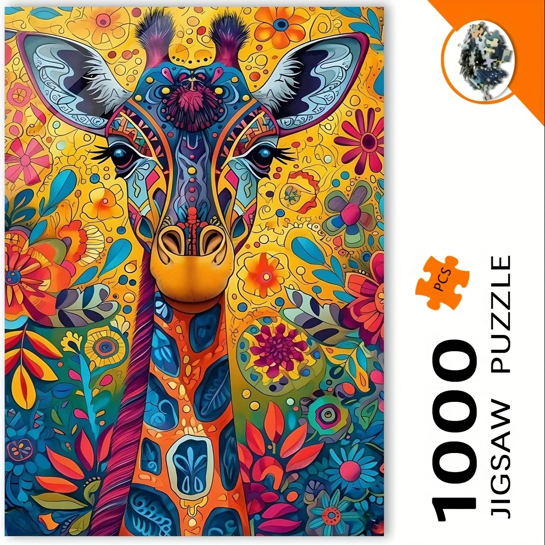 

1000 Pcs Giraffe with Floral Jigsaw Puzzle Home Decor Adults Puzzle Games Family Fun Floor Puzzles Educational Toys for Kids