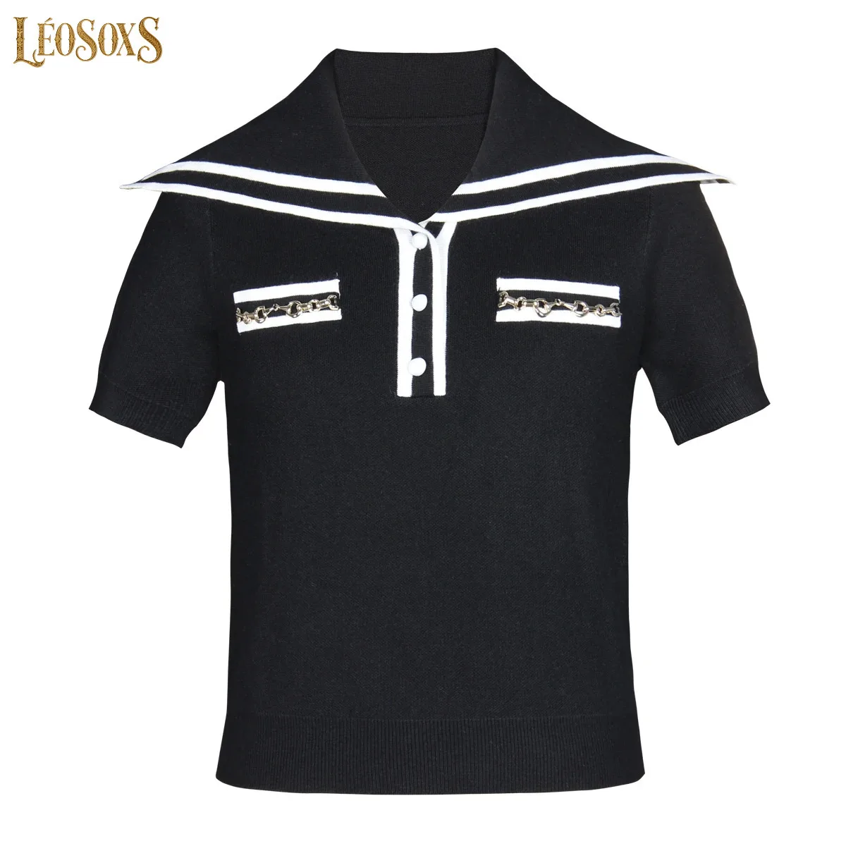LEOSOXSHigh Quality Summer Autumn New Women's Knitted TShirt Top  Fashion Classic Commuting Versatile Collar Short Sleeve