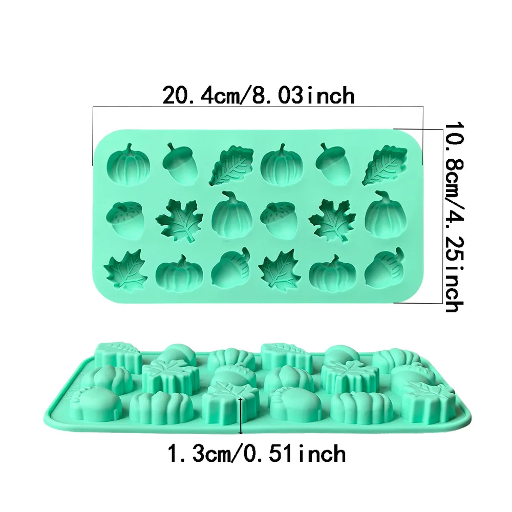 18 Holes Autumn Harvest Themed Silicone Mold 3D Pumpkin Maple Leaf Acorn Shaped Chocolate Biscuit Candy Mold