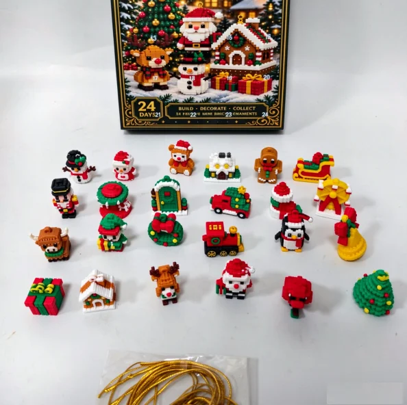 24-Day Mini Christmas Brick Ornament Advent Calendar,Acrylic Bricks Hanging Figurine Xmas Tree Decor Gift, Holiday Countdown image 6