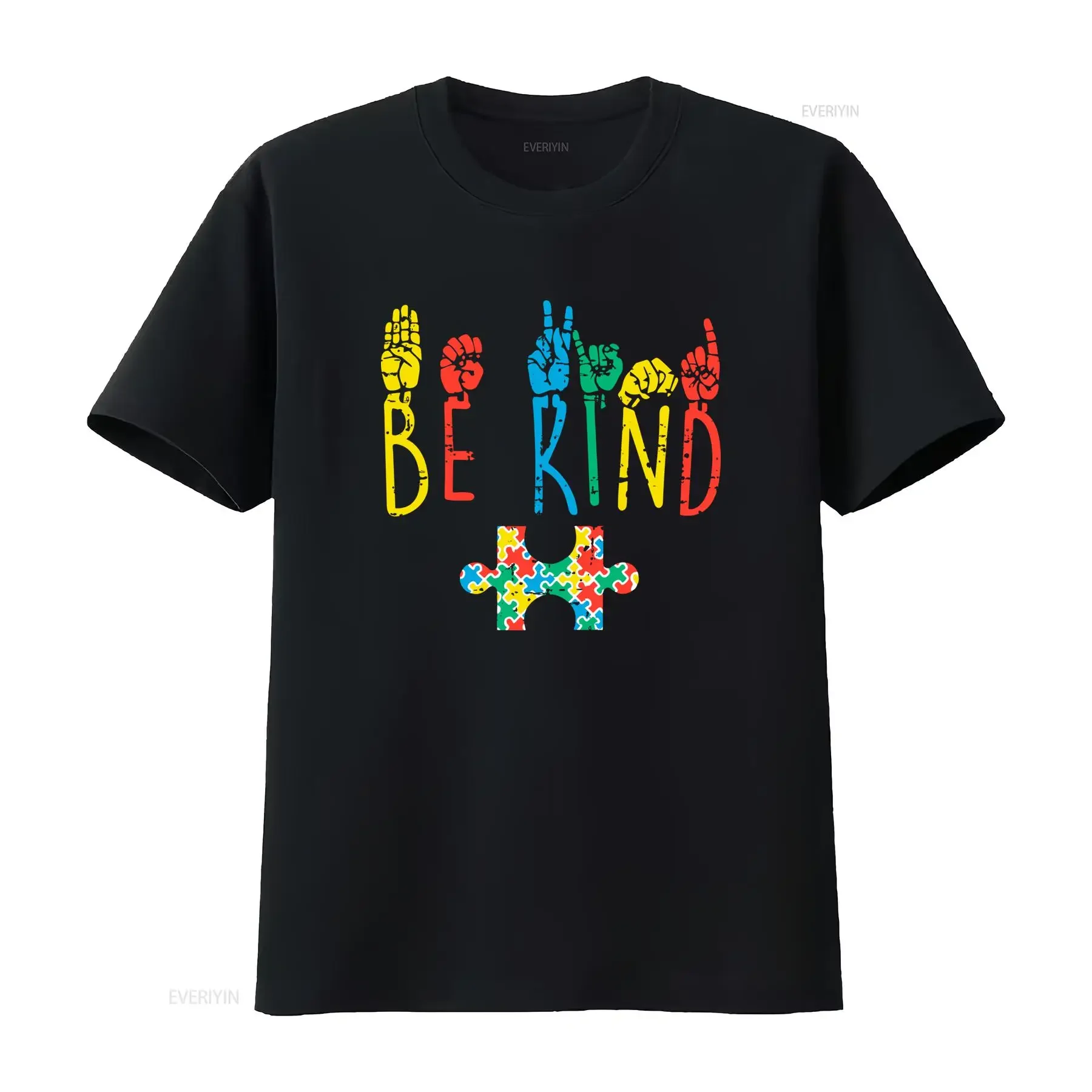 Be Kind Hand Sign Language Puzzle Autism Awareness ASL Mom T Shirt for Women Stylish Comfortable  vintage Washed Casual