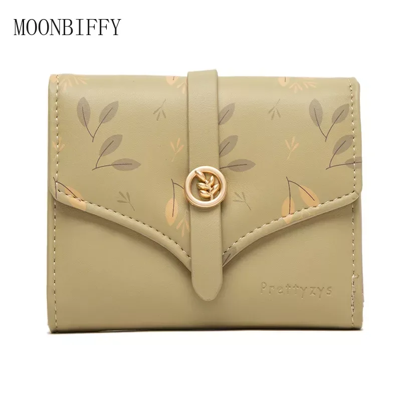 

Fashion Women's Short PU Soft Printed Belt Buckle Tri-fold Short Wallet Student Coins Women's Coin Purse