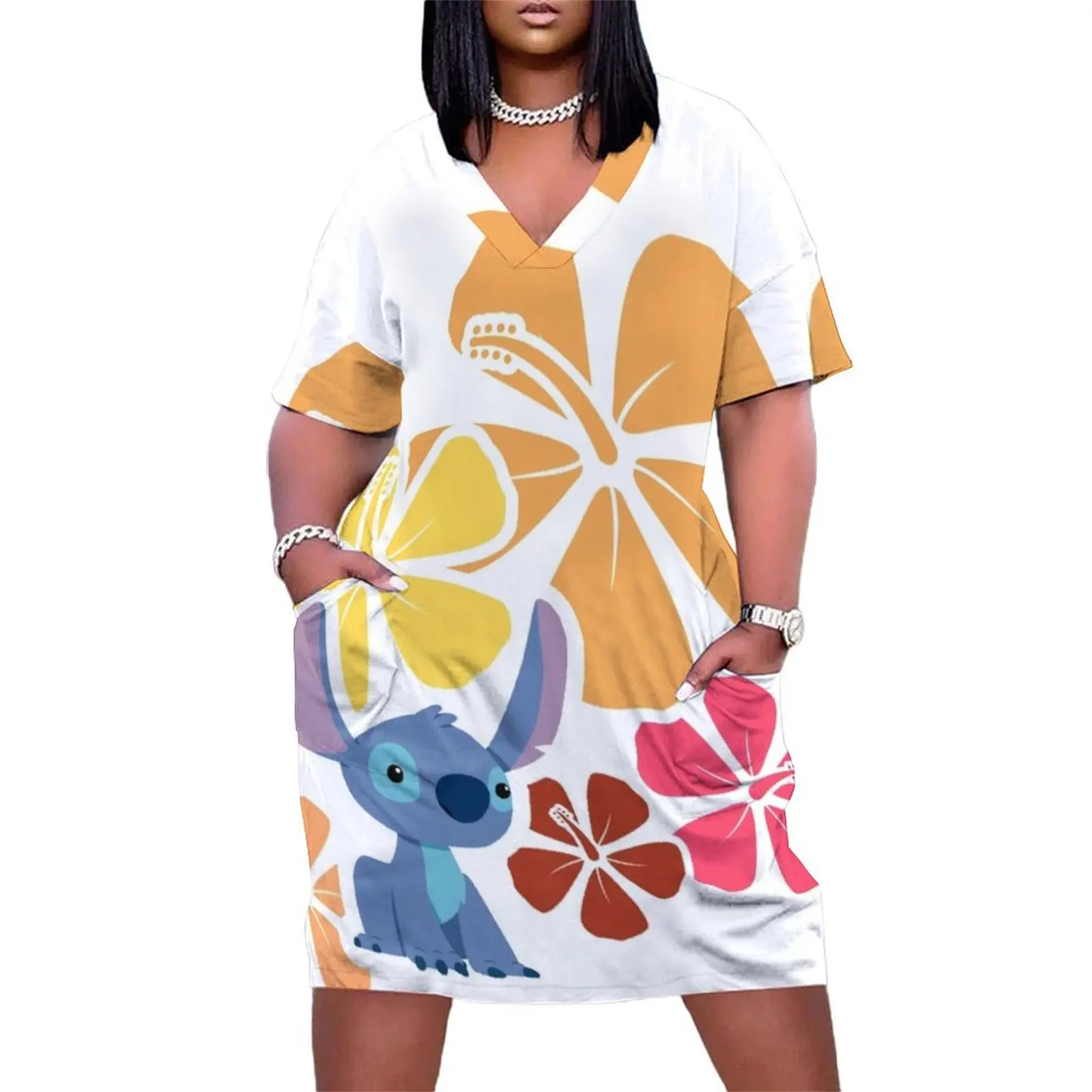 Hawaiian Hibiscus with Little Alien Loose Pocket Dress african dresses for woman Women's summer suit