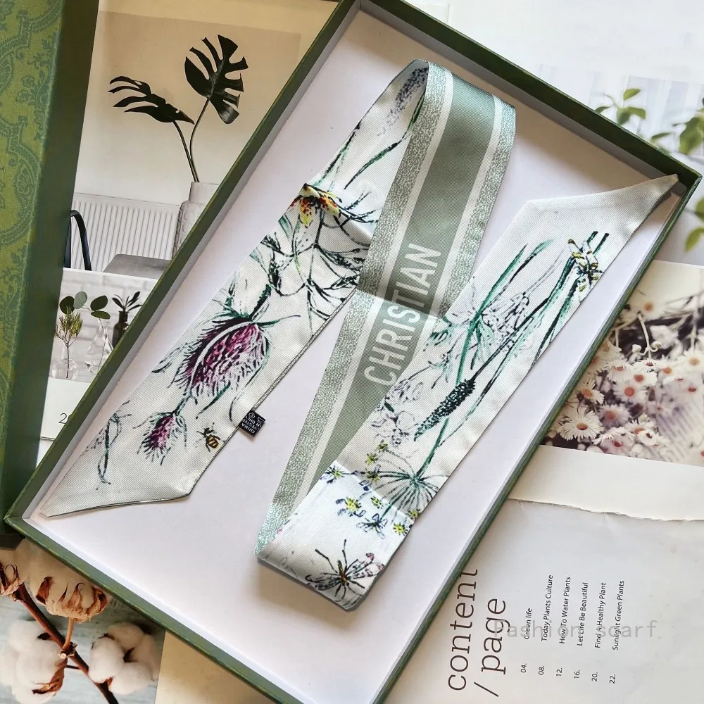

Korean Version of Tarot New Plant Flower Bee Women Long Streamer Tied Bag Ribbon Small Scarf Scarf Women Luxury Free Shipping