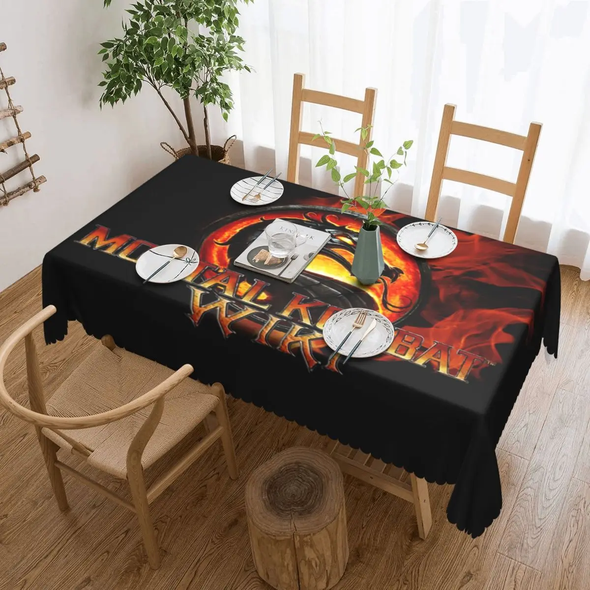 Mortal Kombat Logo Custom Rectangular Tablecloth Waterproof Table Cover for Festival Party Decorations Table Cloth