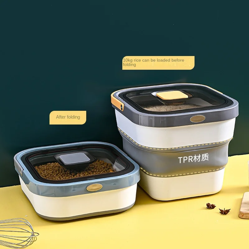 

Foldable Kitchen Container Rice Bucket Insect Proof and Moisture Sealed Keep Drying Grain Jar Home Pet Dog Food Storage Box