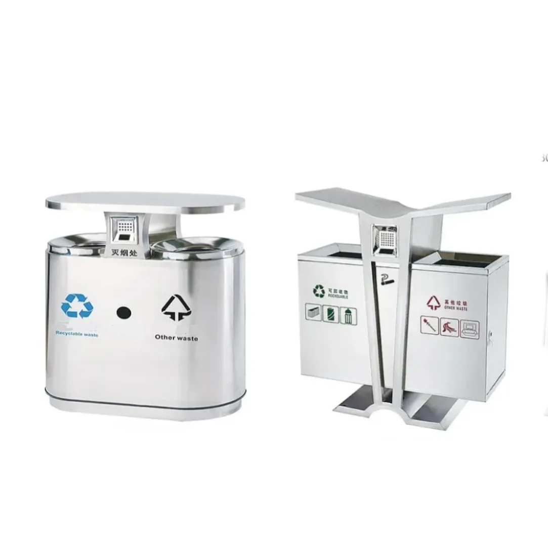 Road facilities Stainless steel outdoor trash can with ashtray