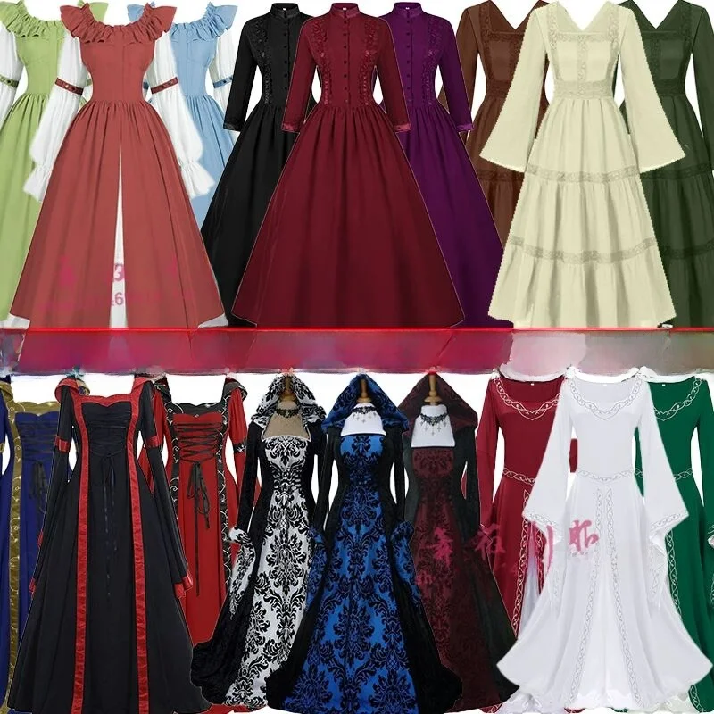 

Новое винтажное европейское средневековое длинное платье большого размера, костюм королевы для Хэллоуина, женское этническое платье-туника