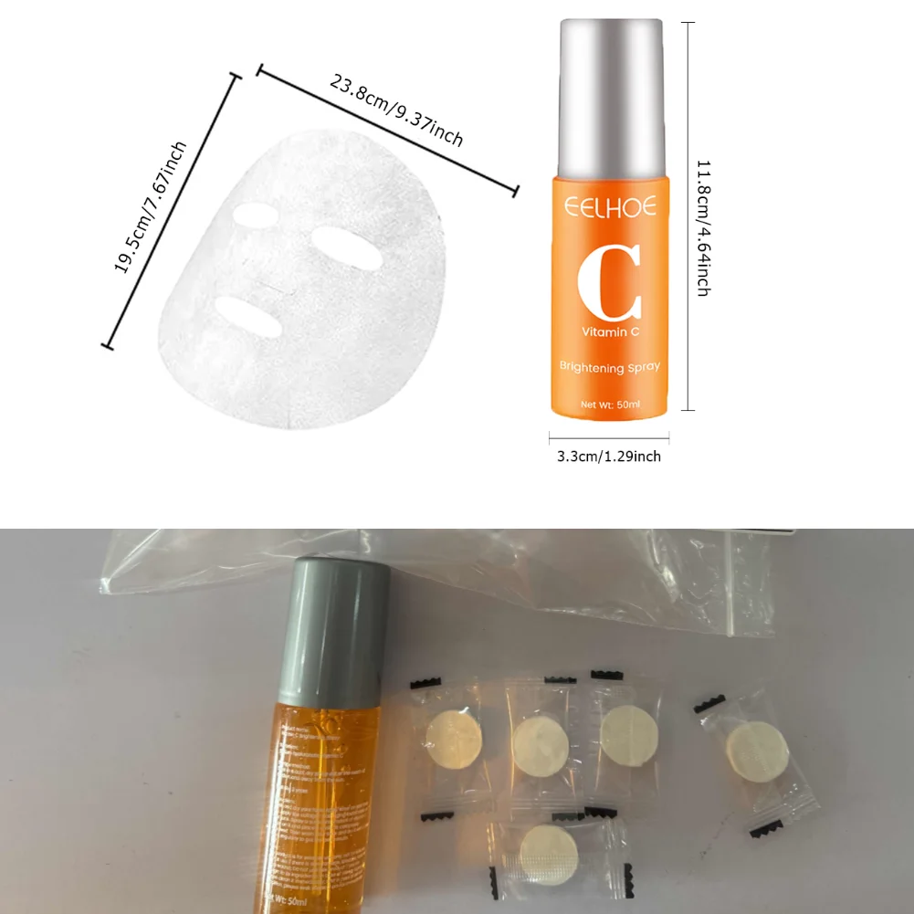 Mascarilla de colágeno de alto proteína, juego de pulverización que desvanece las ojeras, bolsas para los ojos, máscara VC-Spray, líneas finas ligeras, cuidado hidratante de la piel