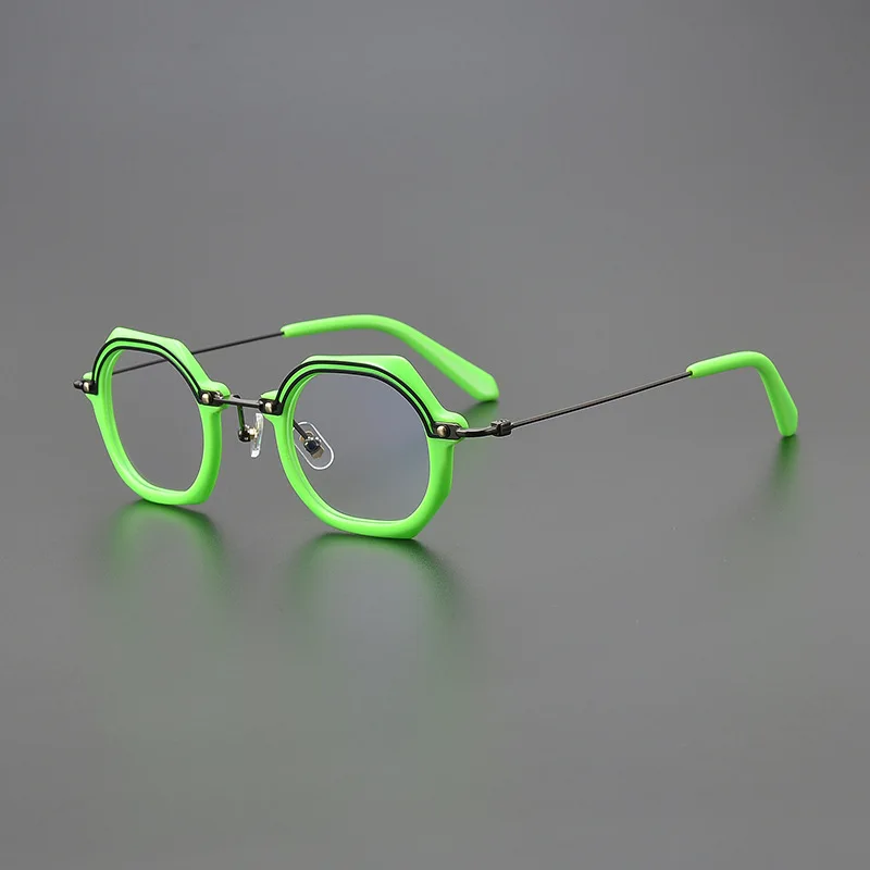 

Originality Design Fashion Acetate Eyeglasses Frame Handmade Titanium Extra-light Fluorescent green Men and Ladies Eyewear