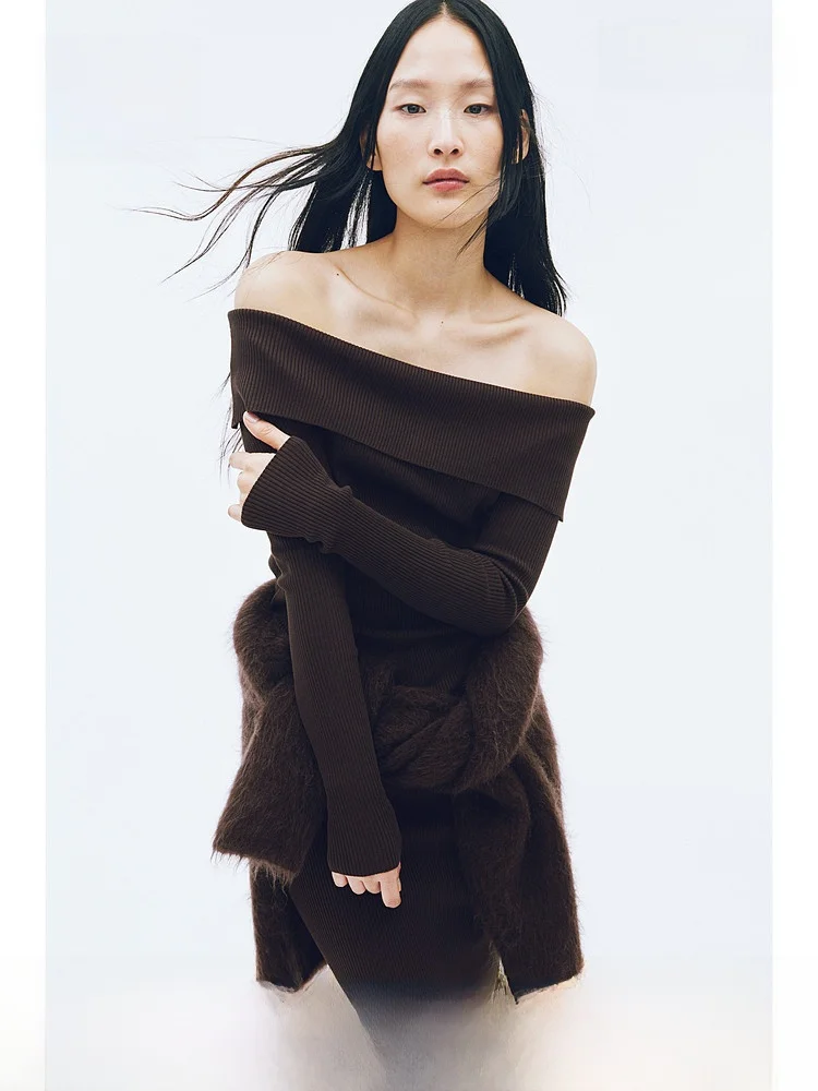 

Весенний женский топ с открытыми плечами из рубчатого трикотажа, повседневный крой, тонкий, H&M 237775, комфортный, из смесового полиэстера