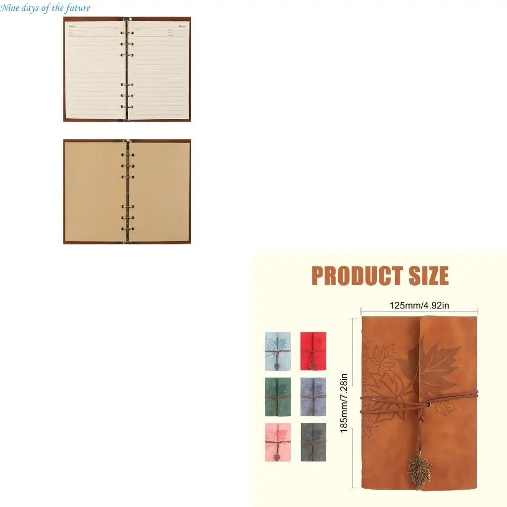 

Portable Refillable Notebook With 6 Rings Leather Binder Covers Travel Journal Notebook For Student And Professional E65A