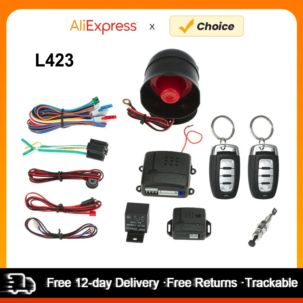 Universal Car Vehicle Security System Burglar Alarm Protection Anti-theft System 2 Remote with Siren Wiring Harness Programmable