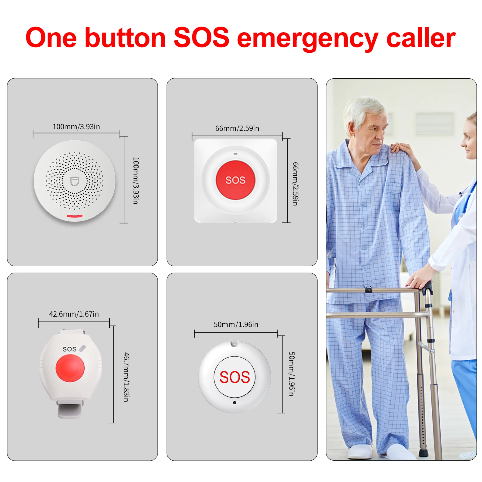 ปุ่มโทรฉุกเฉิน SOS, เครื่องเรียกพยาบาลระยะไกล 433MHz สำหรับผู้สูงอายุและผู้ป่วย, ระบบเตือนภัยทางการแพทย์ในบ้านพร้อมเสียงดัง
