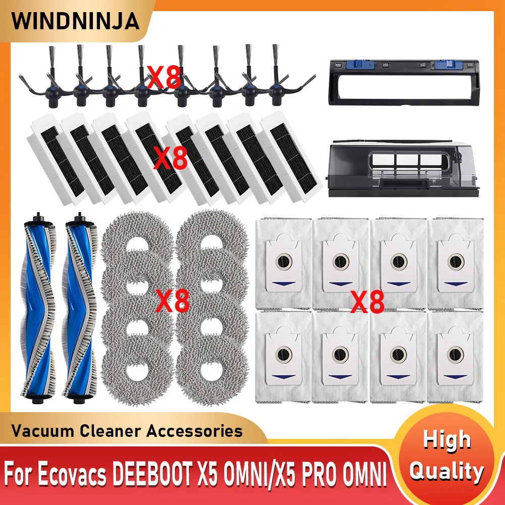 Zubehörteile passend für ECOVACS DEEBOT X5 OMNI / X5 PRO OMNI Ersatzteile Staubbehälter Hauptbürste Seitenbürste Filter Wischtuch Staubbeutel