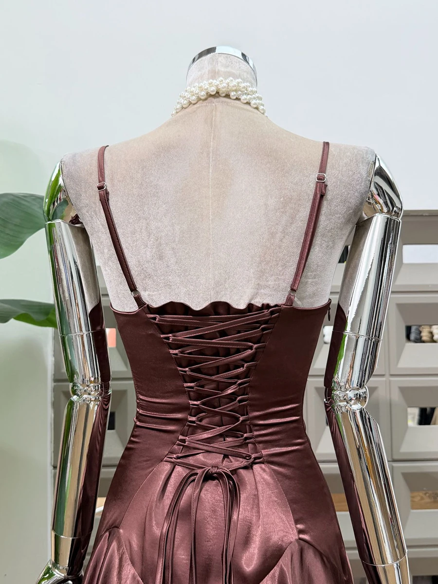TWOTWINSTYLE Solid Spliced Lace Slimming Slip Dress for Women Square Neck Sleeveless Patchwork Folds Dresses Female Fashion New