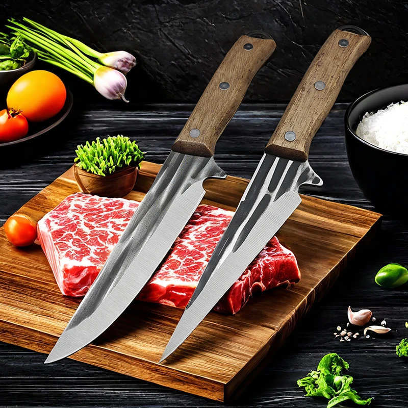 Stainless Steel Boning Knife Forged Full Tang Kitchen Chef Knives Meat Cleaver Butcher Knife Fish Knife with Wood Handle Tools