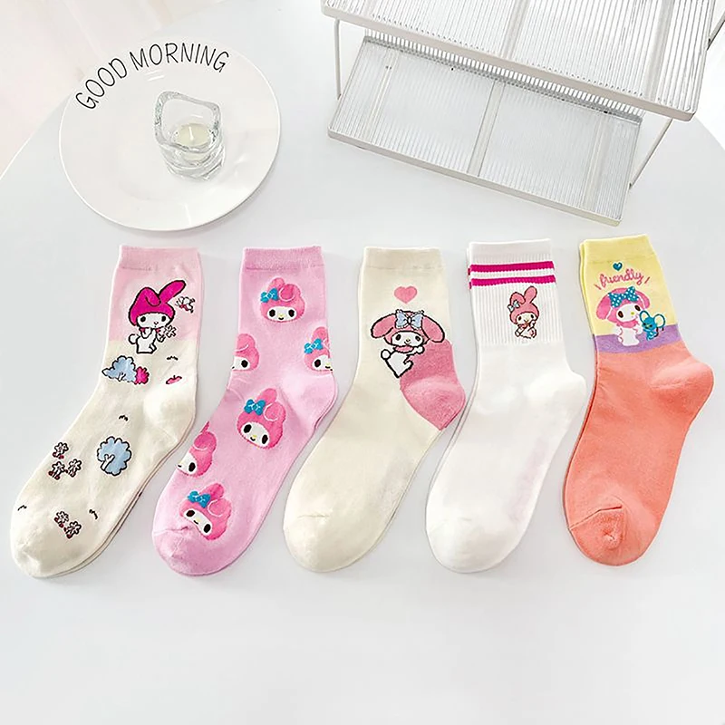 MINISO 귀여운 산리오 종아리 양말, 포차코 만화 귀여운 애니메이션, 학생 편안한 양말, 따뜻한 발 보호, 학생 양말