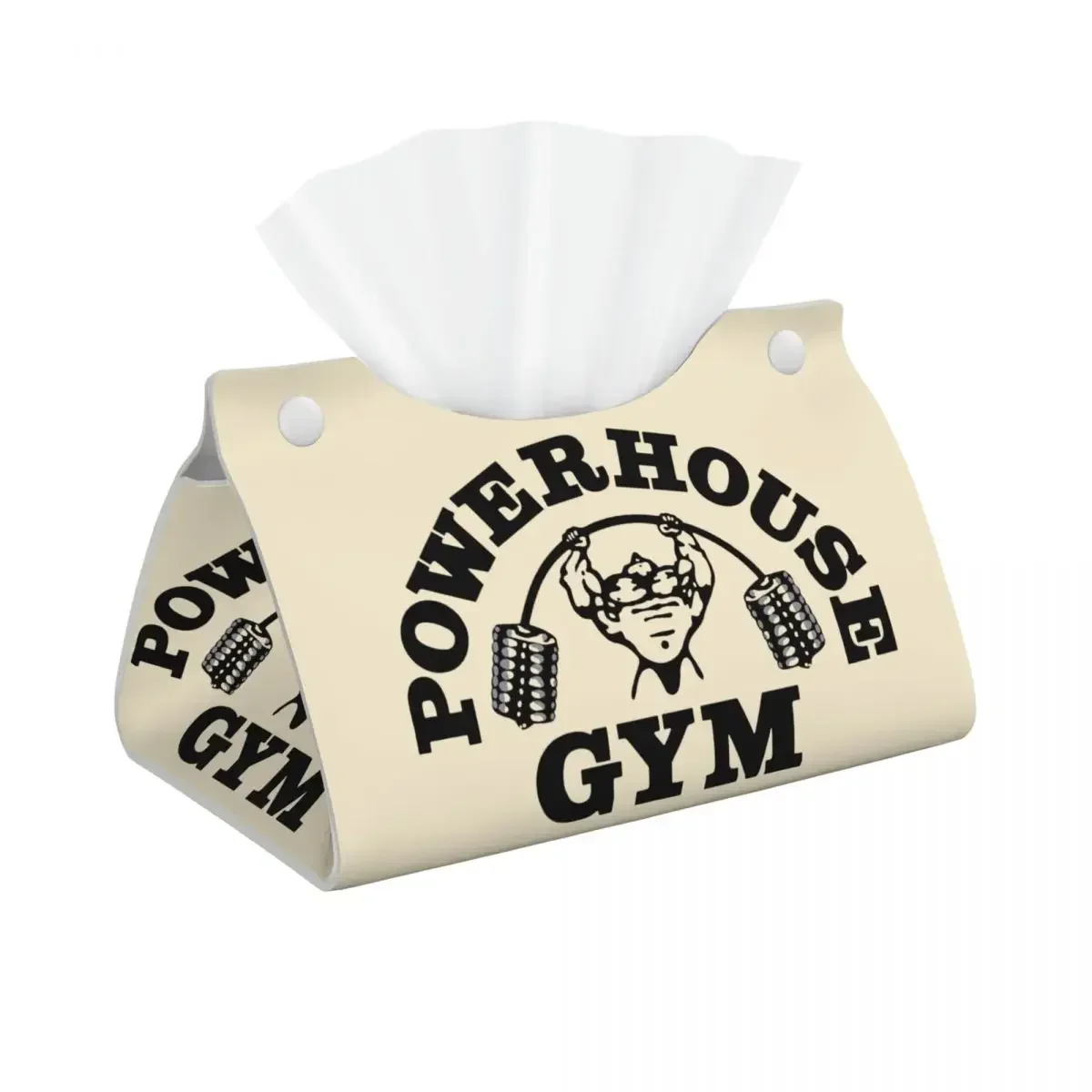 Custom Powerhouse Gym Facial Tissue Box Cover Rectangular Fitness Building Muscle PU Leather Tissue Box Holder for Car Office