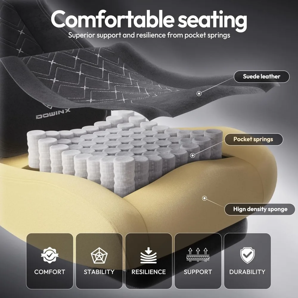 كرسي ألعاب Dowinx مع دعم قطني للتدليك الساخن، كراسي ألعاب قماشية كبيرة وطويلة للبالغين مع مسند للقدمين، كوم مريح #6