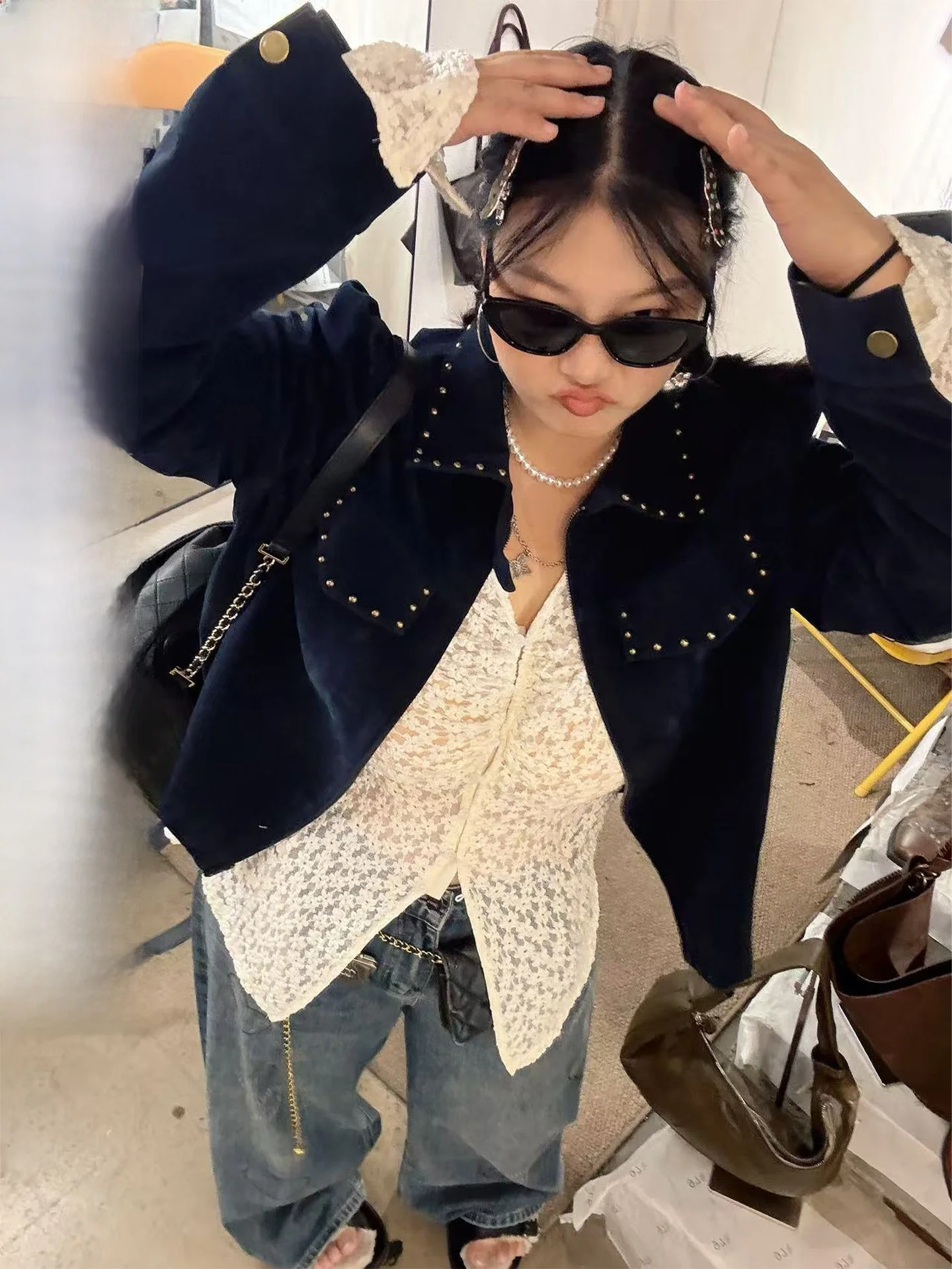 A Zhou Home Plus Size Couro Falso Jaet Feminino Or Sle Rebite Rígido Fini Fosco Sem Stretch Casual Faion Poliéster Nylon