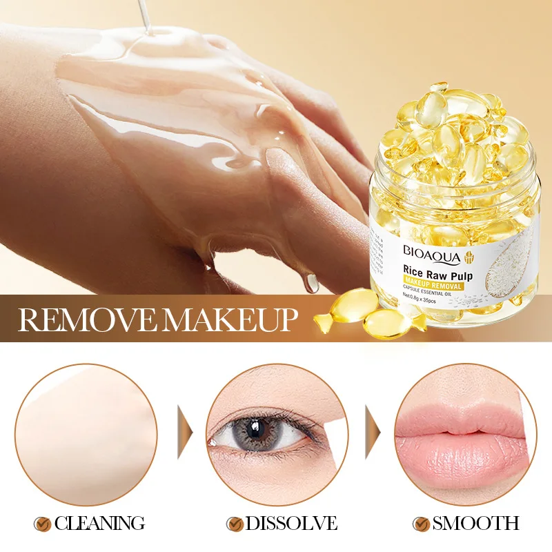 BIOAOUA Rice Raw Powder Remover Capsule Essential Oil Dissolve Makeup Gentle Non-irritating Cleansing Products